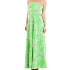 Lilly Pulitzer Petula Maxi Dress Green and Pink Coral Women’s Small